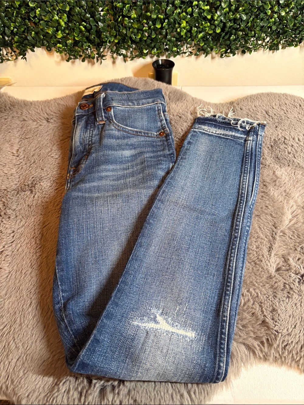 Madewell Blue Skinny Jeans with Faded Distressing